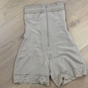 Beige Shapewear Shorts with Lace Trim